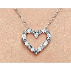 New Created Opal and white saphire Heart Pendant Necklace in Sterling Silver